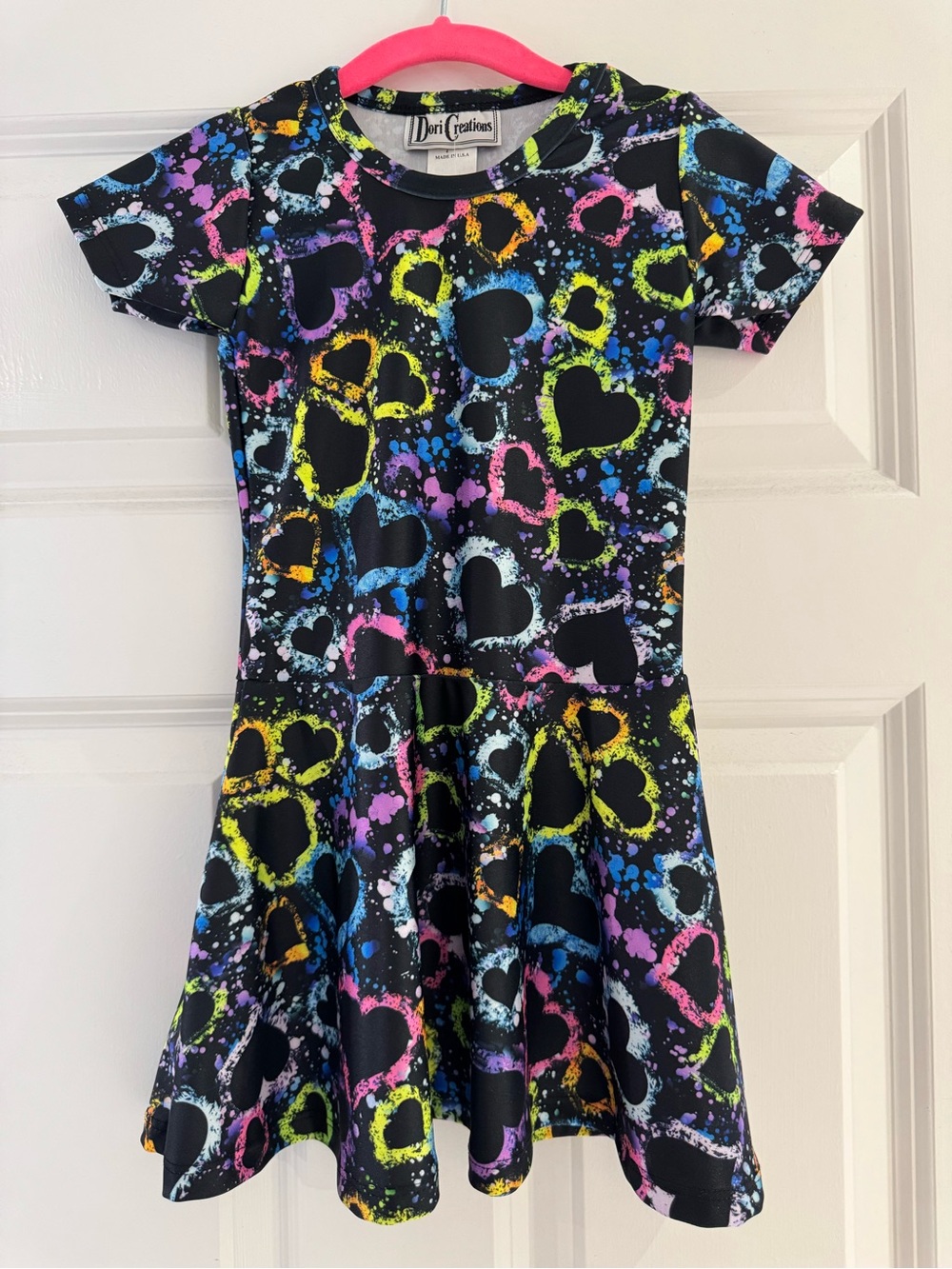 Dori Creations Black Neon Heart Skater Dress for Girls
